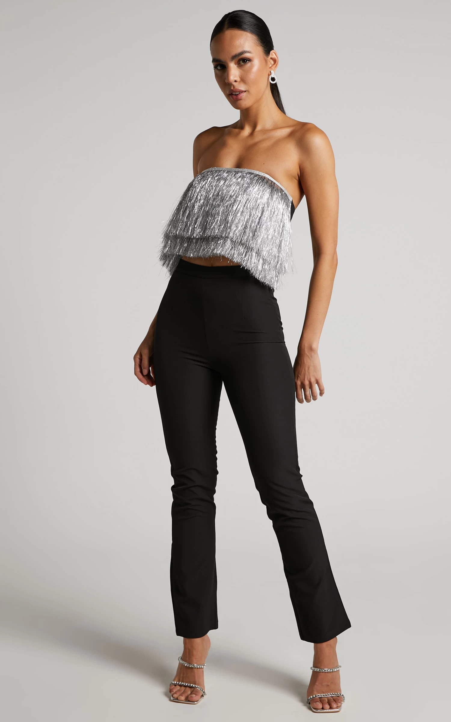 Showpo Andriya Pants - High Waisted Fitted Kick Flare Pants In Black - Image 2