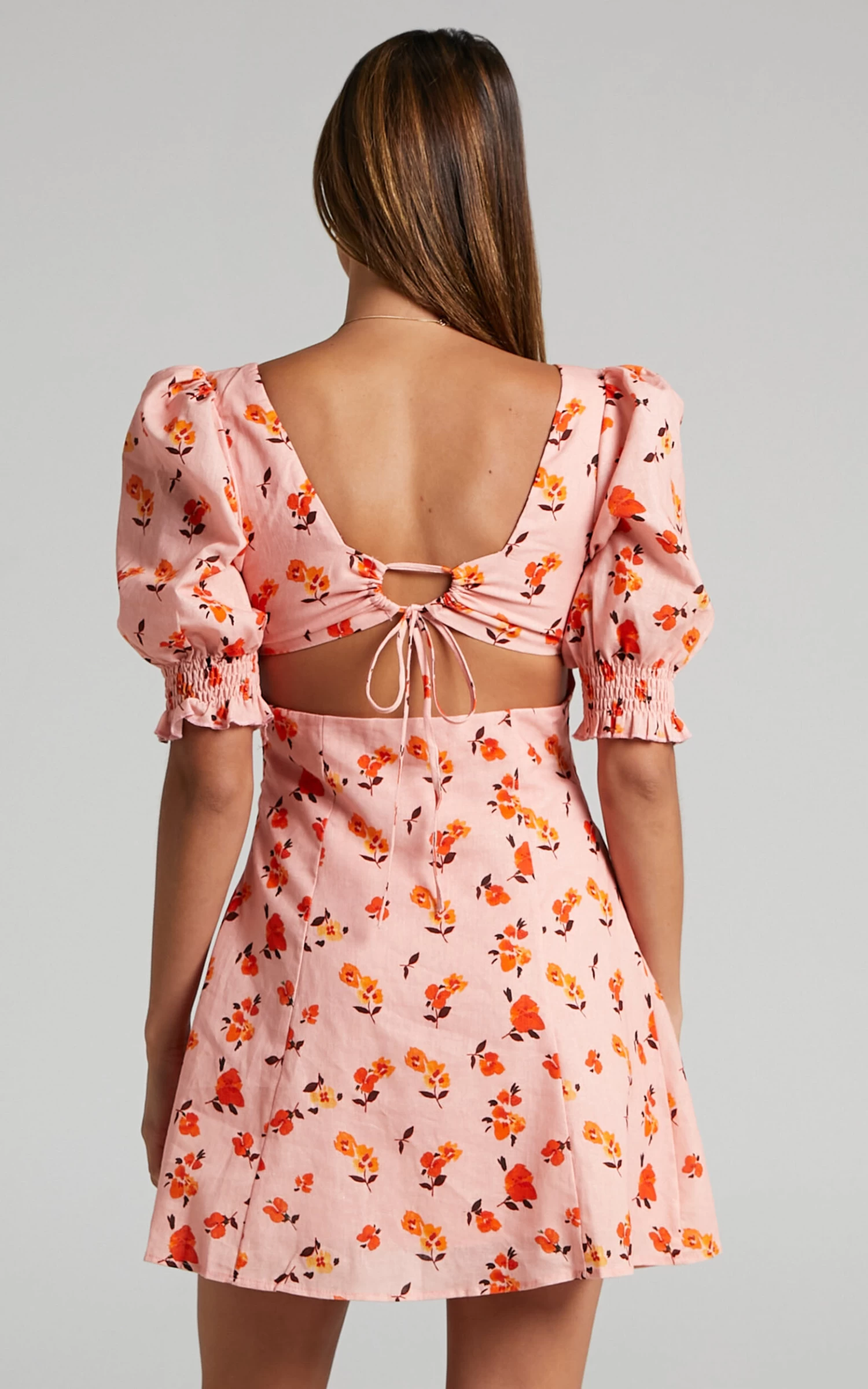 Showpo Rosini Puff Sleeve Sweetheart A Line Mini Dress In Pink Floral - Image 7