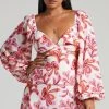 Showpo Frederica Tie Back Long Sleeve Mini Dress In Pink Swirl