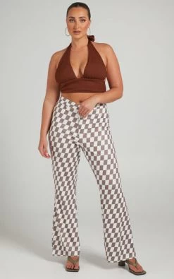 Showpo Lenny Mid Rise Pants In Brown Check