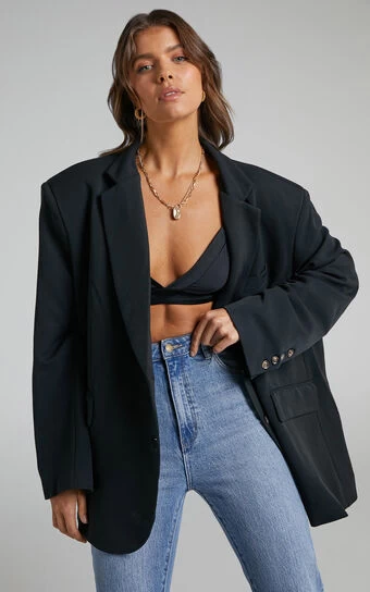 Showpo Amalea Oversized Boyfriend Blazer In Black