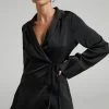 Showpo Hayami Collared Long Sleeve Wrap Mini Dress In Black