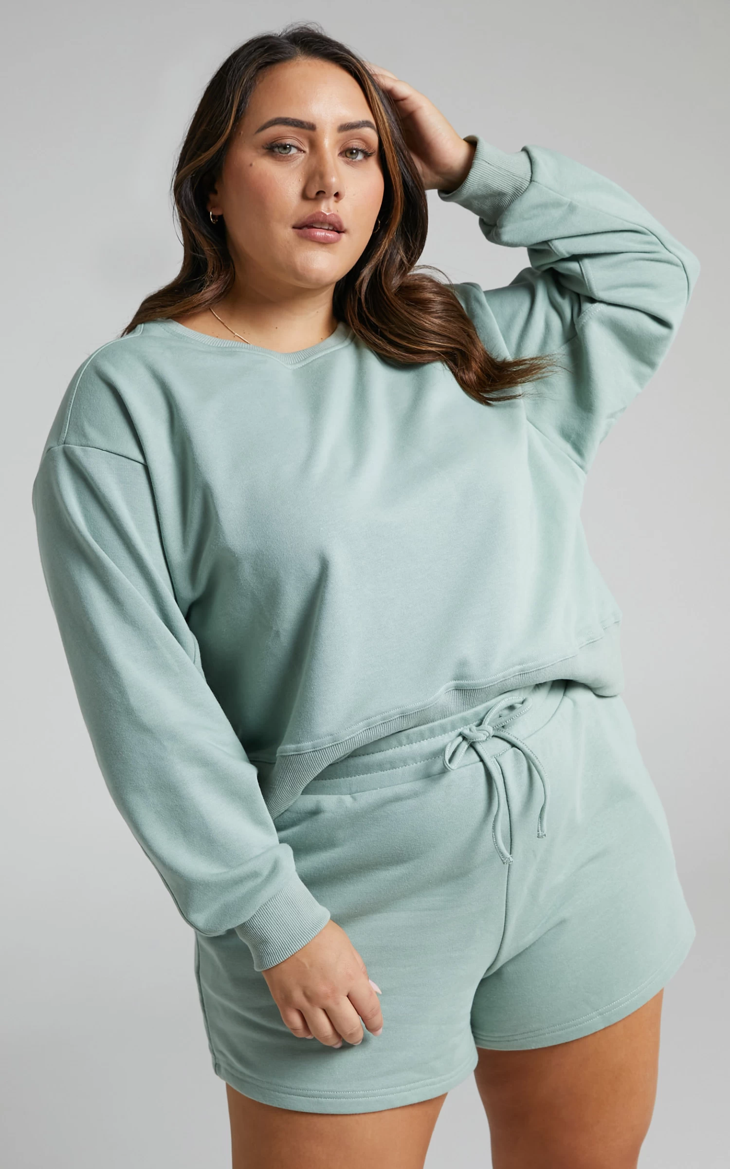 Showpo Jensome Boxy Fit Cropped Jersey Sweatshirt In Sage - Image 4