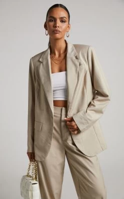 Showpo Patsy Blazer - Oversized Fit Blazer In Stone