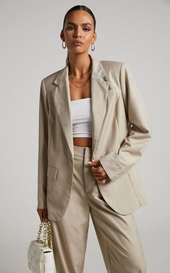 Showpo Patsy Blazer - Oversized Fit Blazer In Stone