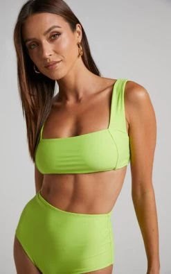 Showpo Fresca Bikini Top - Recycled Nylon Square Neck Top In Lime