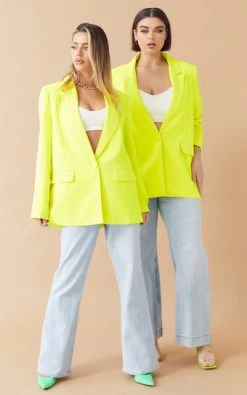 Showpo Sharmiel Plunge Neck Oversized Longline Blazer In Lime