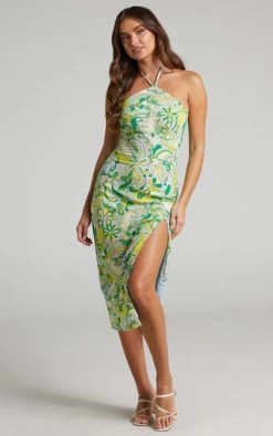 Showpo Snowbie Halter Bodycon Midi Dress In California Dreamin