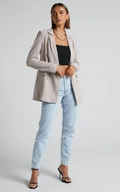 Showpo Quick To Win Blazer In Stone