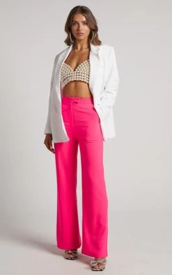 Showpo Kimmay Pants - High Waisted Tailored Straight Leg Pants In Hot Pink