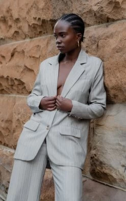 Showpo Maryanne Oversized Blazer In Grey Stripe