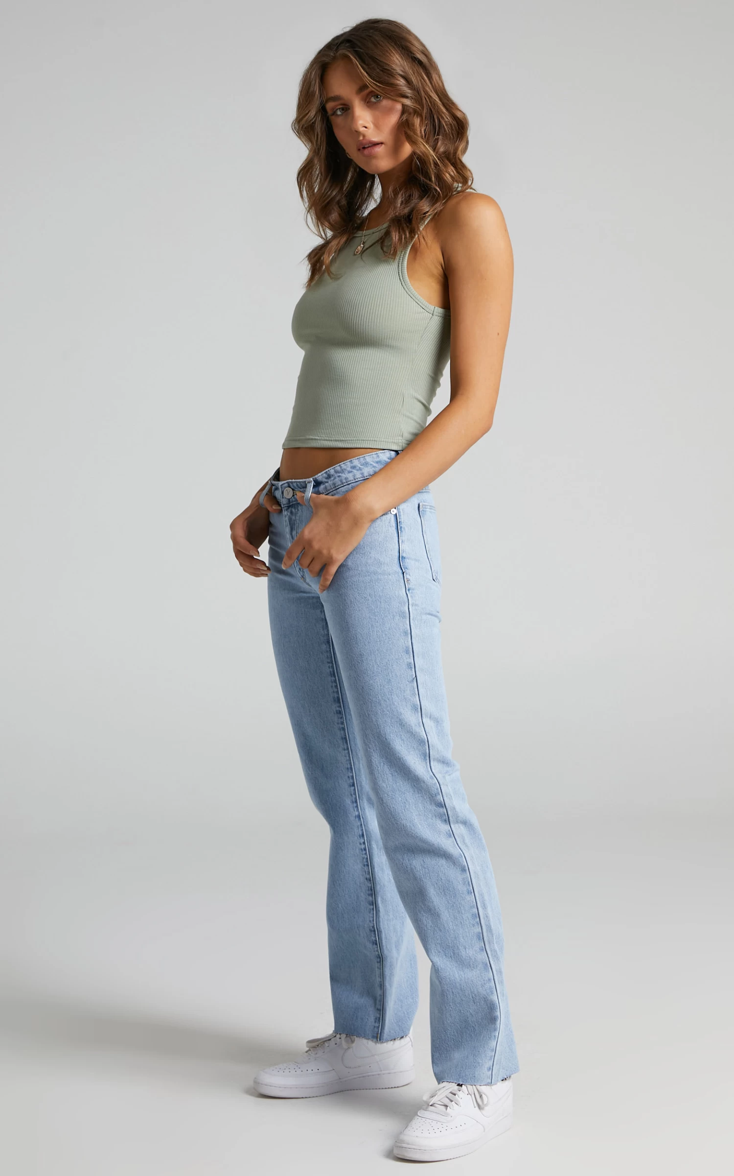 Showpo Cant You Tell Ribbed Tank Top In Khaki - Image 2