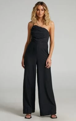 Showpo Ceceille One Shoulder Jumpsuit In Black