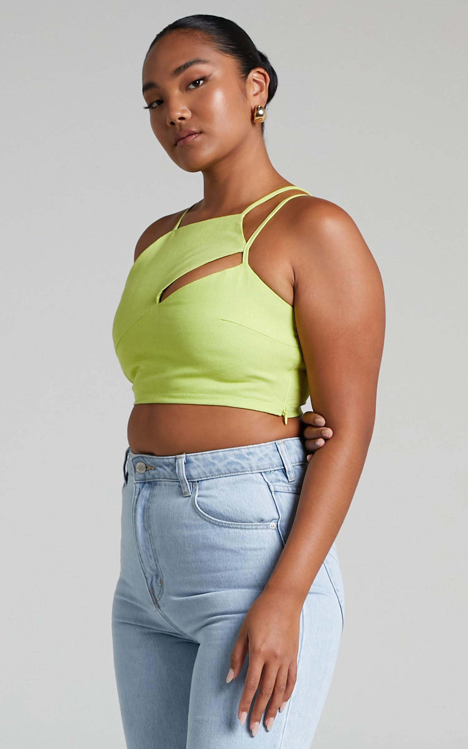 Showpo Patchico Split Bust Crop Top In Lime - Image 4