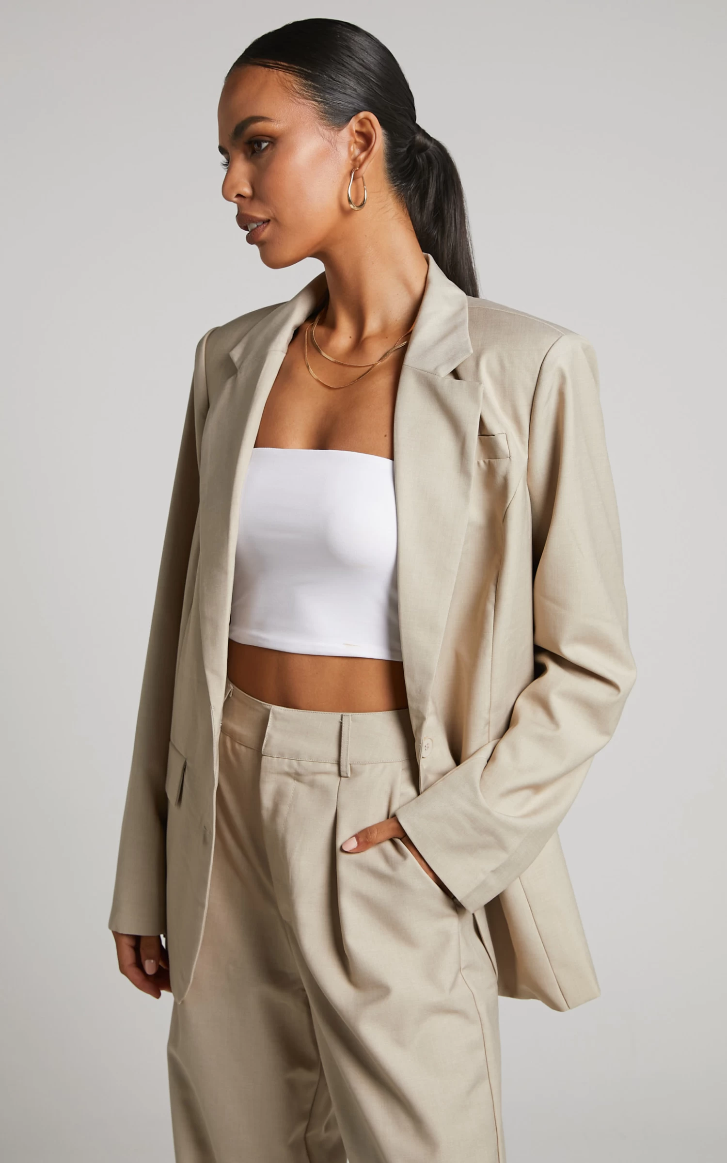 Showpo Patsy Blazer - Oversized Fit Blazer In Stone - Image 4