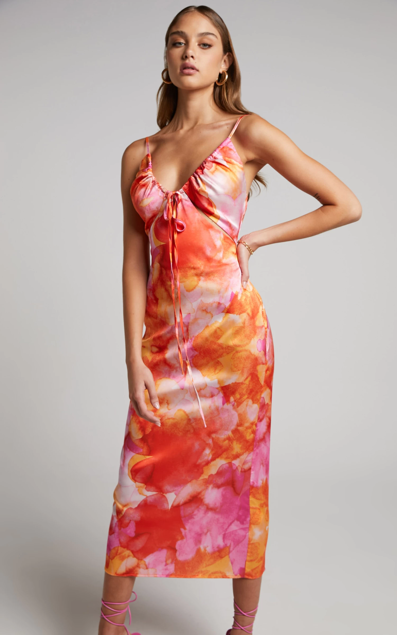 Showpo Kiararah Cut Out Midi Dress In Party Sunrise - Image 5