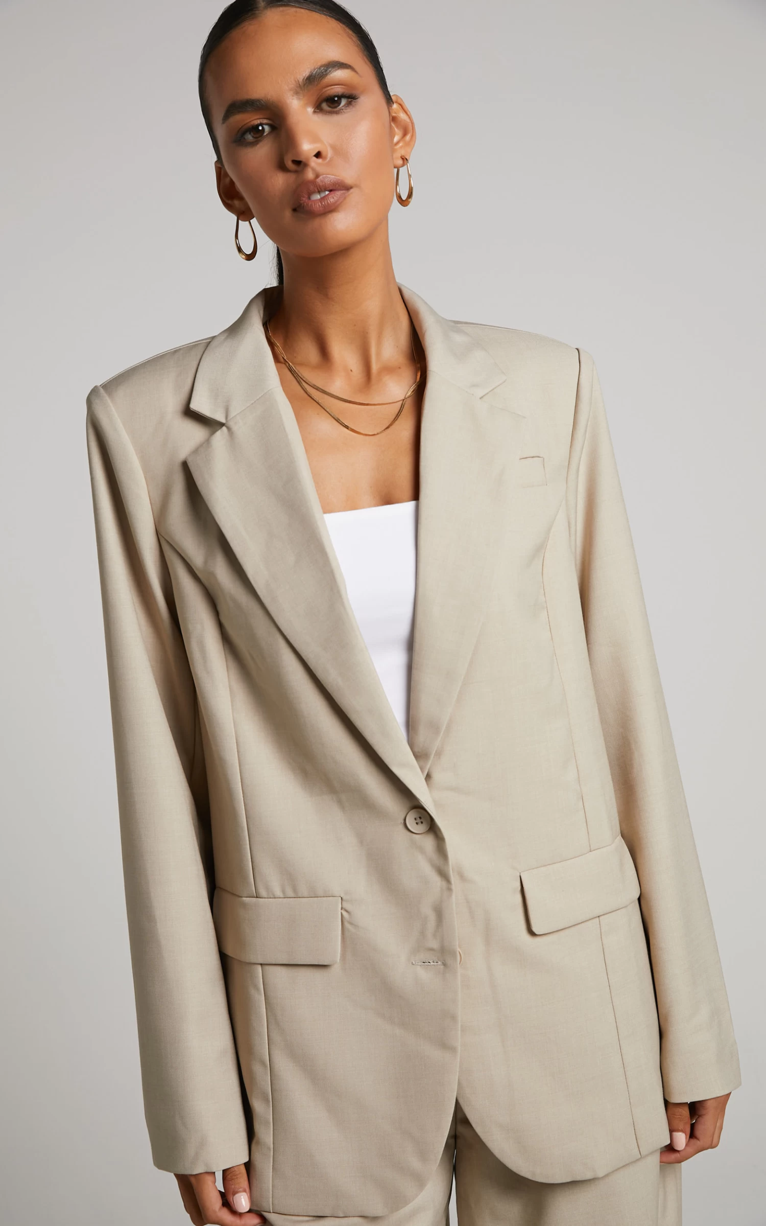 Showpo Patsy Blazer - Oversized Fit Blazer In Stone - Image 5