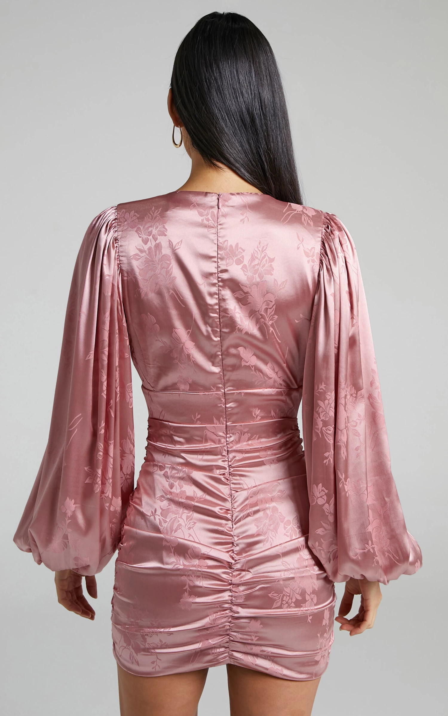 Showpo Richmond Long Sleeve Ruched Mini Dress In Dusty Pink - Image 5