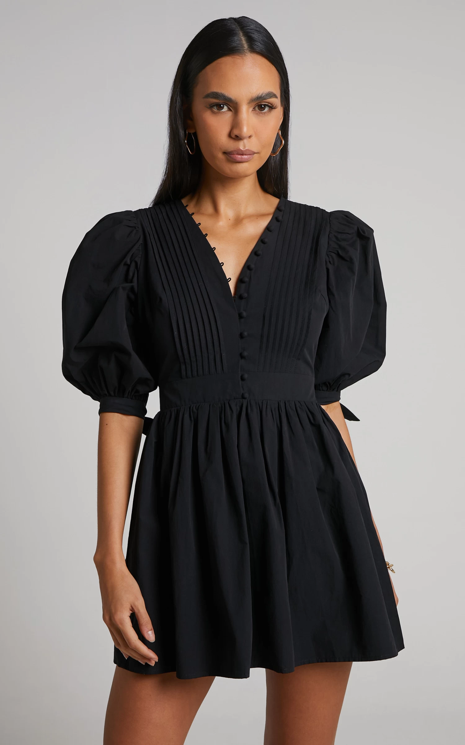 Showpo Zandra Puff Sleeve Poplin Mini Dress In Black - Image 5