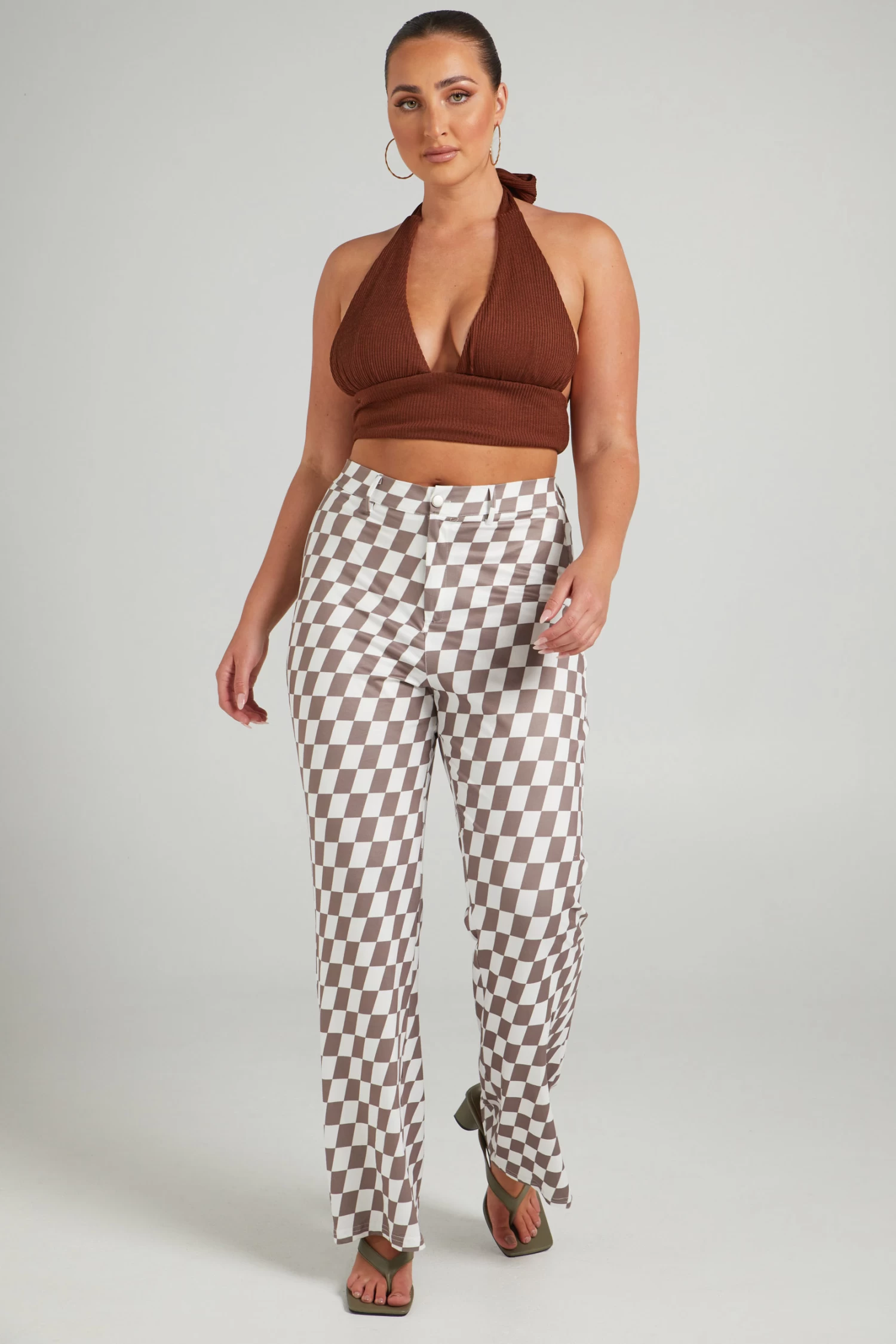 Showpo Lenny Mid Rise Pants In Brown Check - Image 6
