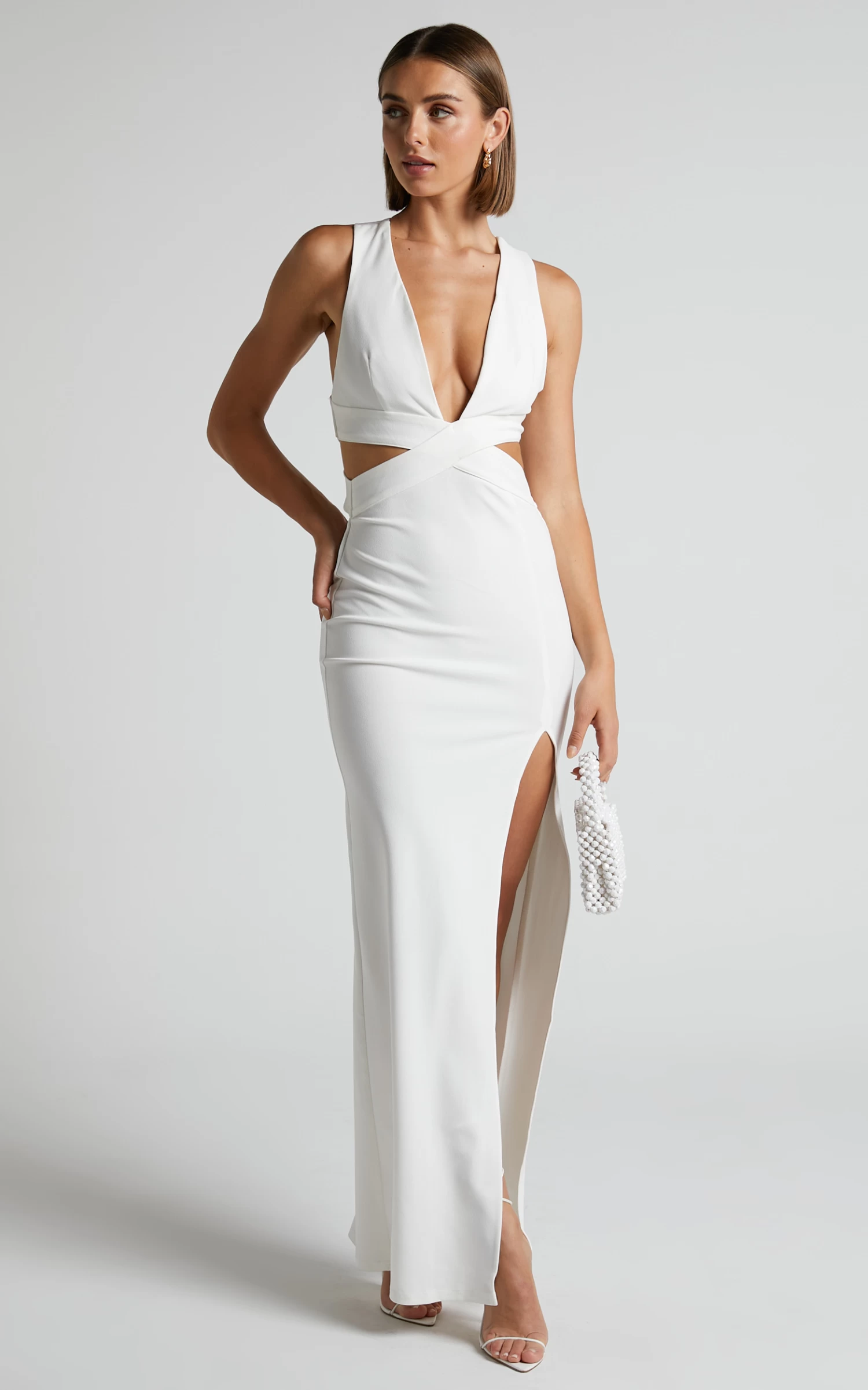 Showpo Anjie Plunge Neck Cross Back Cut Out Maxi Dress In White - Image 6