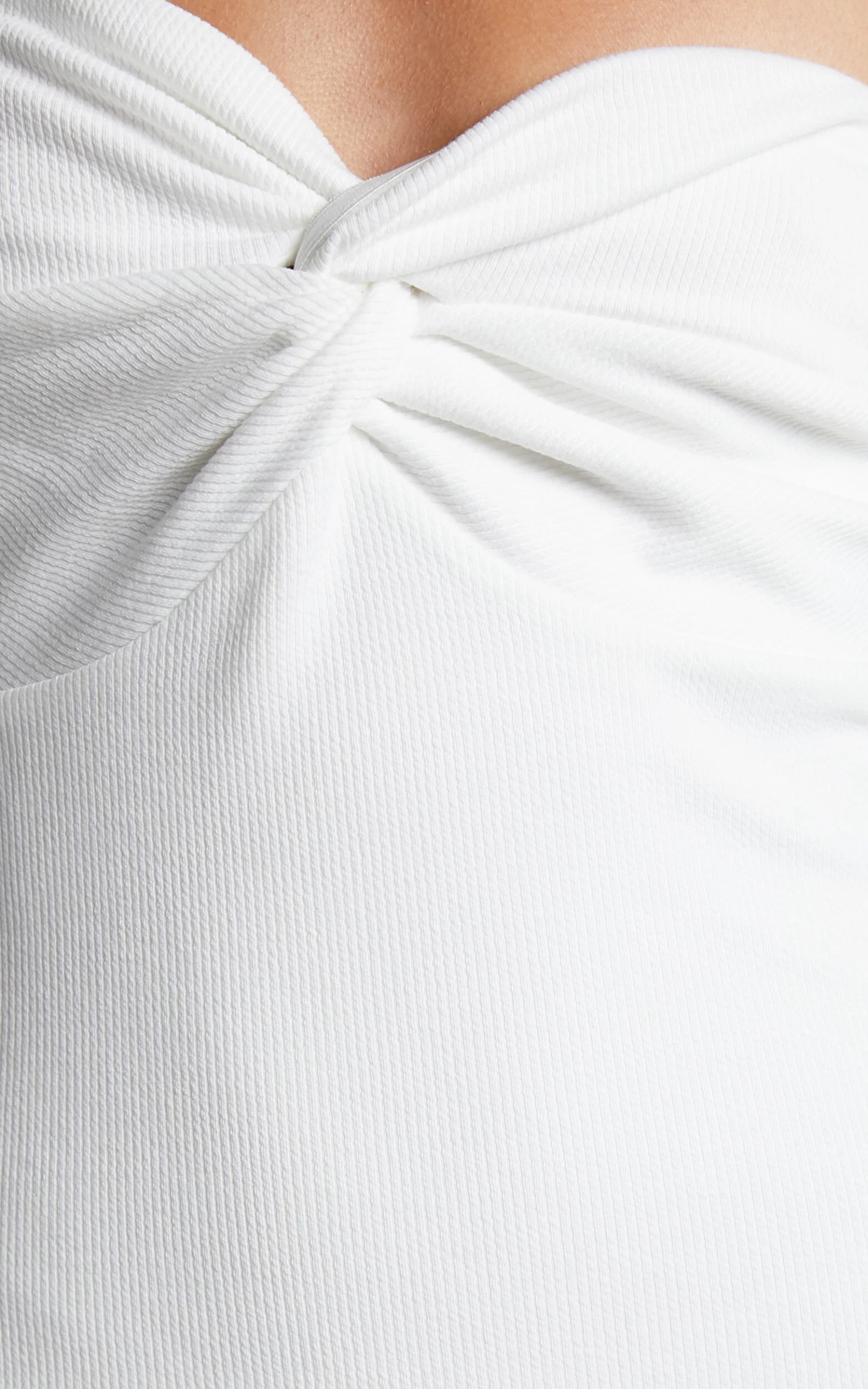 Showpo Aravis Midi Dress - Twist Front Strapless Ribbed Bodycon Dress In White - Image 9