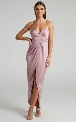 Showpo Azrael Maxi Dress - V Neck Satin Tulip Dress In Blush