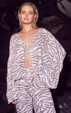 Showpo Aegir Blouse - Tie Front Drop Sleeve Blouse In Wild Zebra
