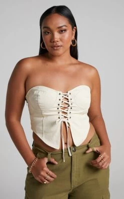 Showpo Alesana Top - Lace Up Strapless Corset Top In Cream
