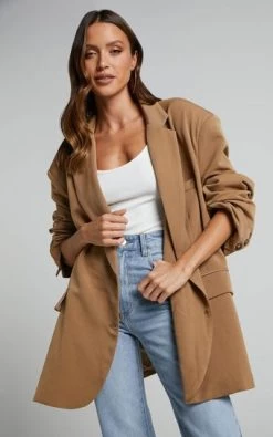 Showpo Amalea Oversized Boyfriend Blazer In Mocha