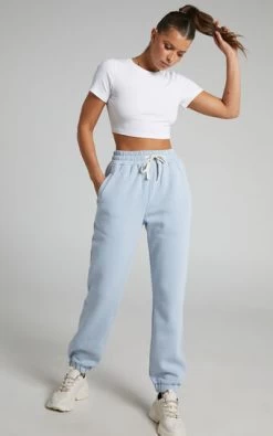 Showpo Annie Fleece Track Pants In Blue