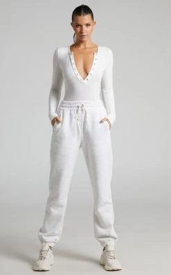 Showpo Annie Fleece Track Pants In Grey Marle