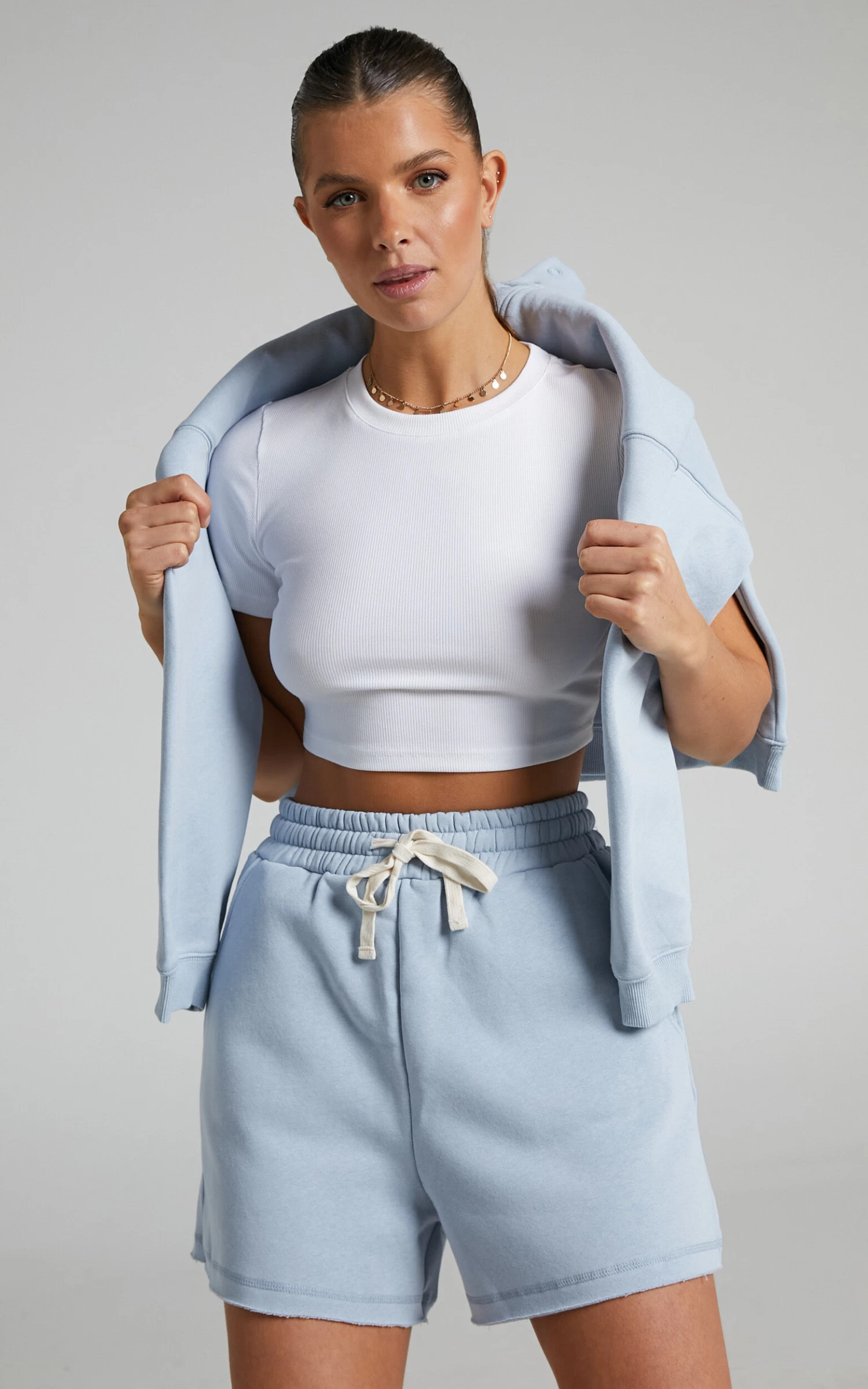 Showpo Annie Fleece Track Shorts In Blue - Image 2