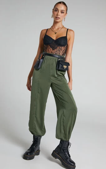 Showpo Antonella High Waisted Elasticated Pant In Olive