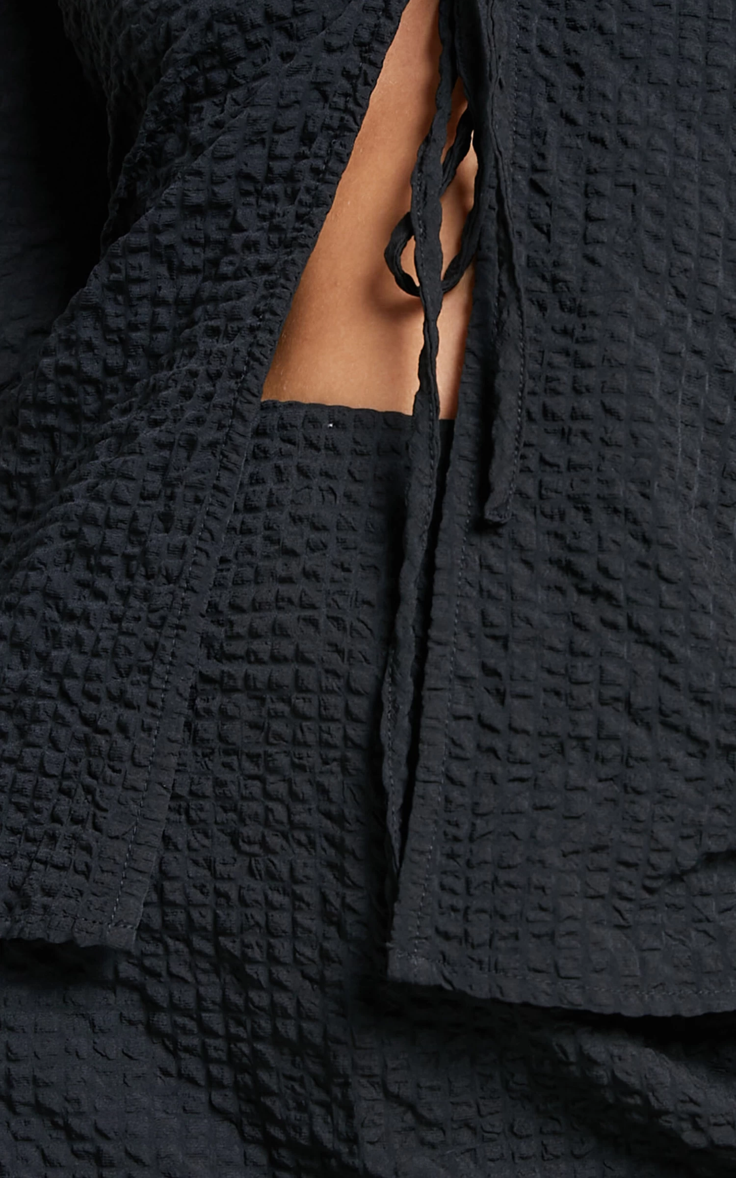 Showpo Arabelle Two Piece Set - Tie Front Long Sleeve Top And Mini Skirt In Black - Image 7