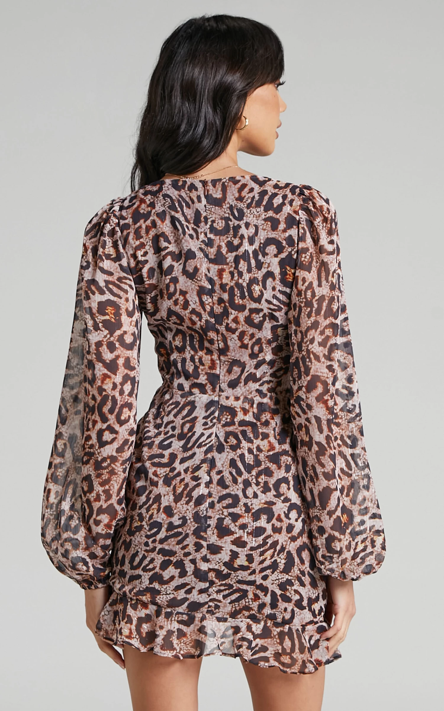 Showpo Arima Long Sleeve Cut Out Mini Dress In Brown Leopard Print - Image 8