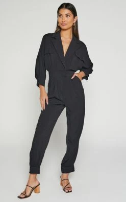 Showpo Ayelin Jumpsuit - Relaxed 3/4 Sleeve Jumpsuit In Black