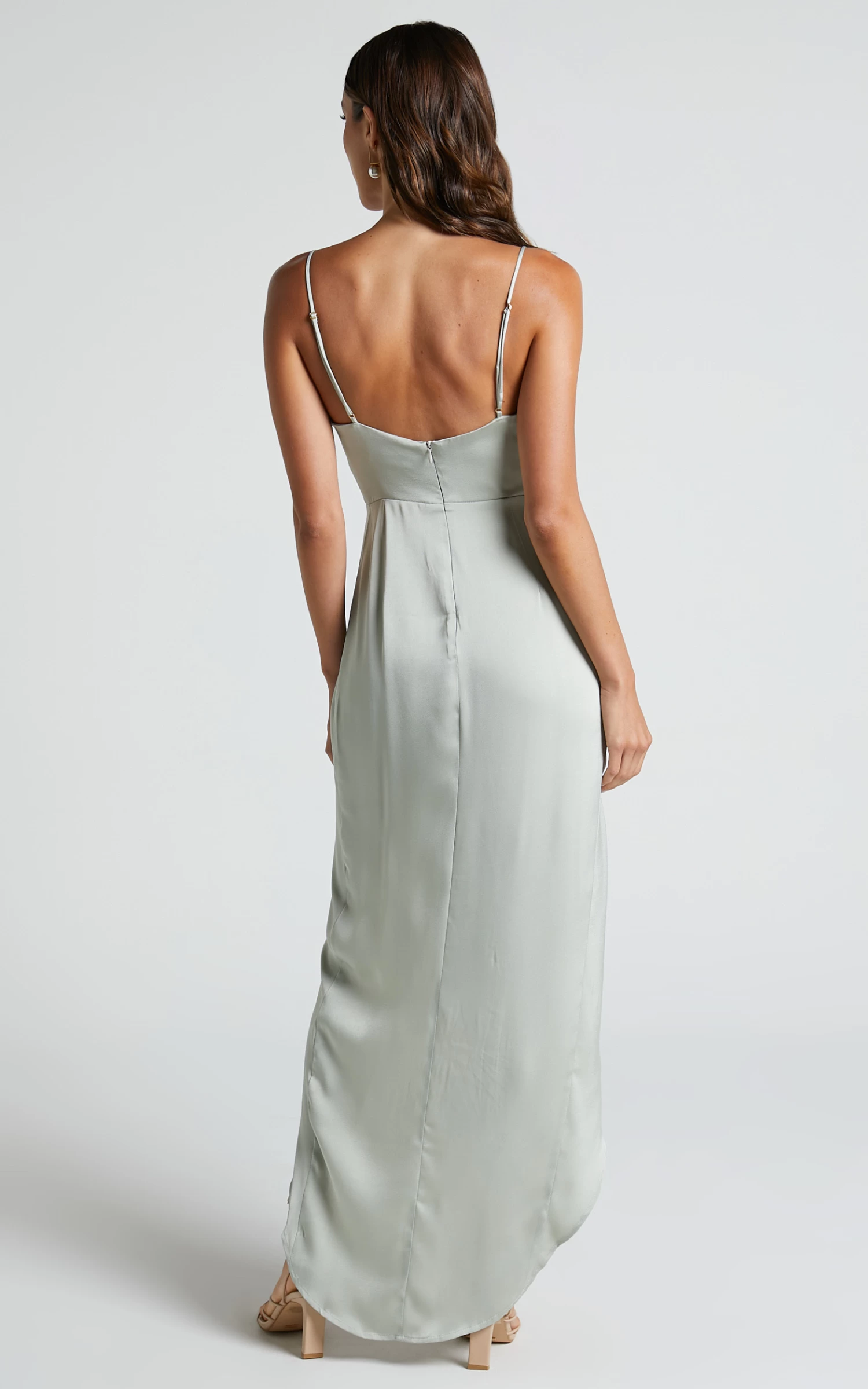 Showpo Azrael Maxi Dress - V Neck Satin Tulip Dress In Sage - Image 6