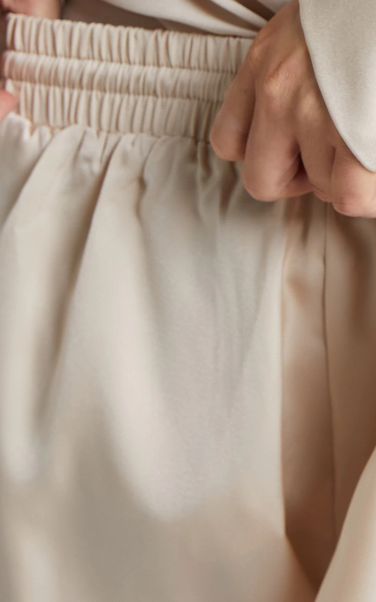 Showpo Azurine Shorts - Elastic Waist Satin Shorts In Oyster - Image 7