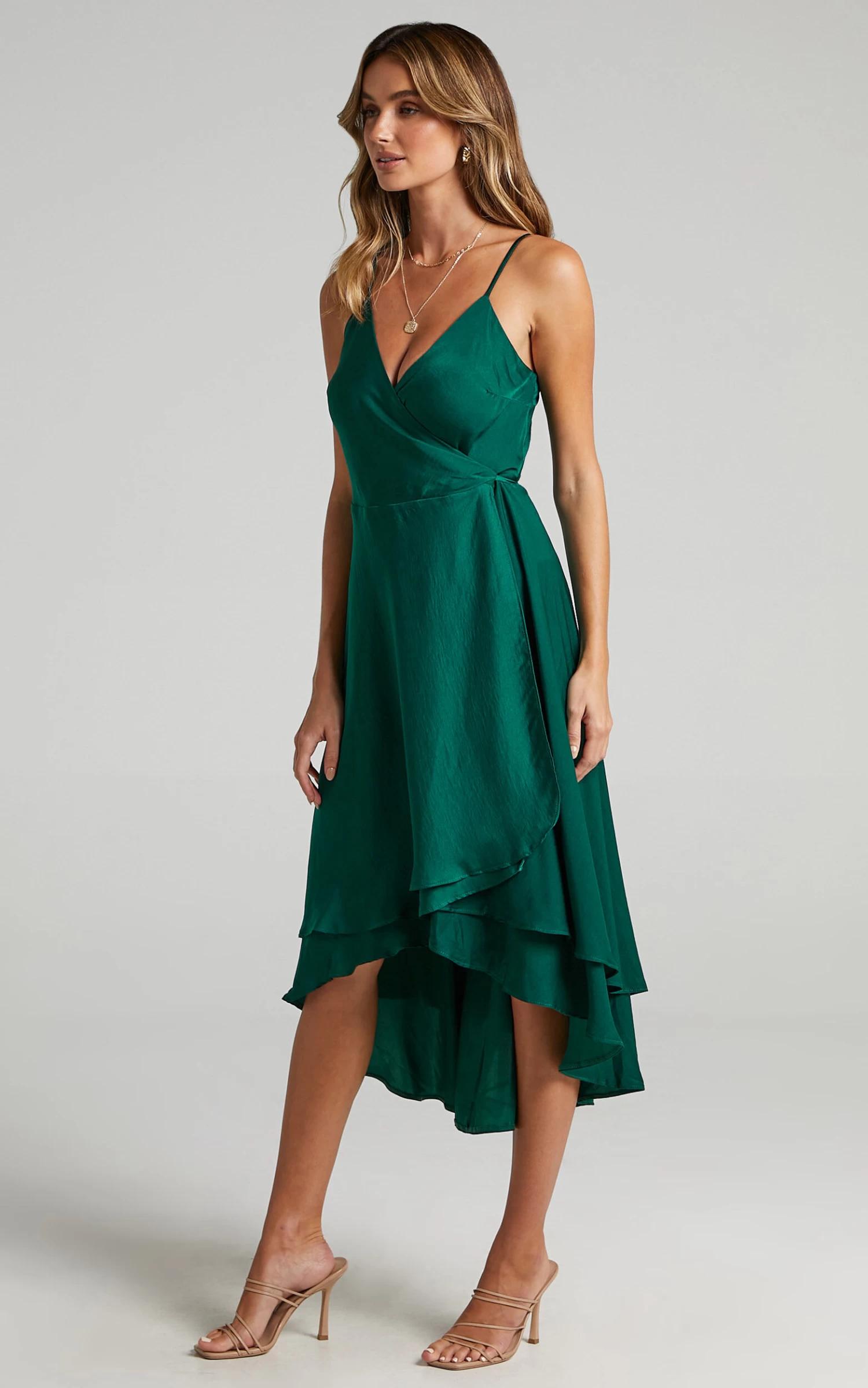 Showpo Between Fantasy Midi Dress In Emerald Satin - Image 5