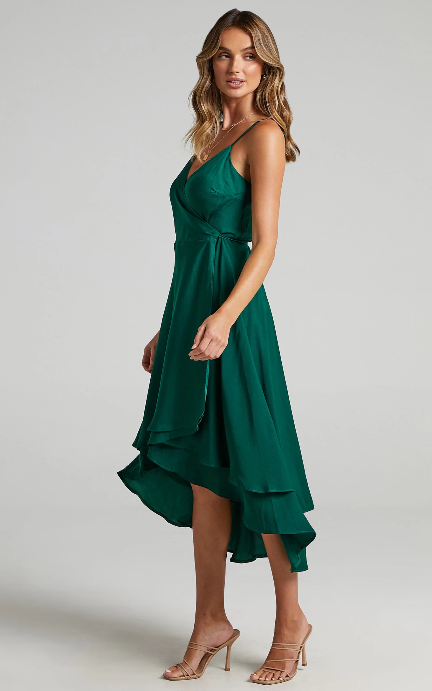 Showpo Between Fantasy Midi Dress In Emerald Satin - Image 6