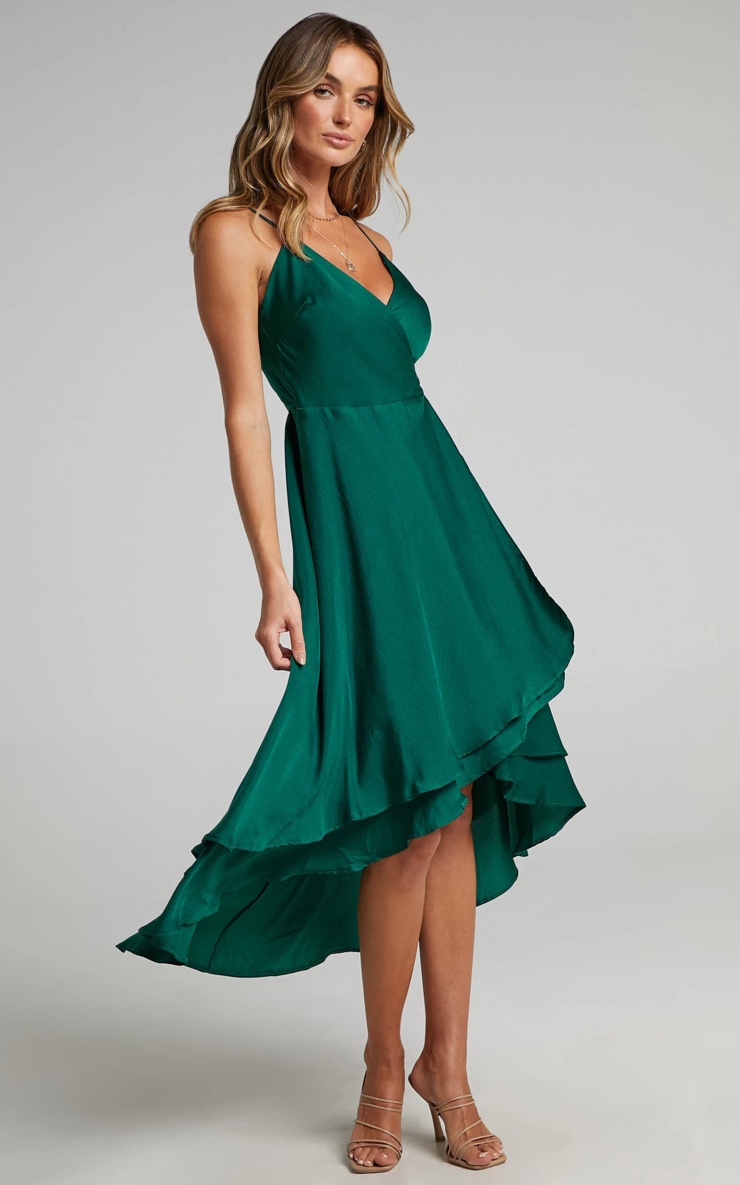 Showpo Between Fantasy Midi Dress In Emerald Satin - Image 8