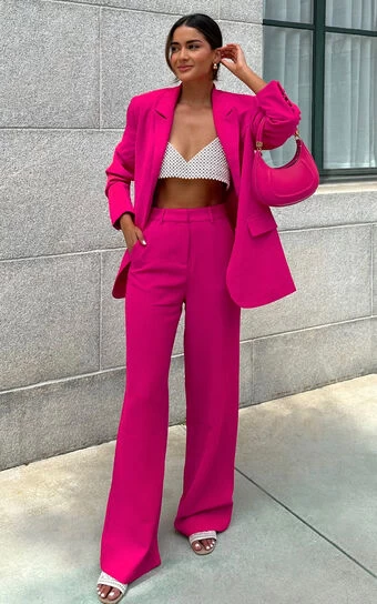 Showpo Bonnie High Waisted Tailored Wide Leg Pants In Pink