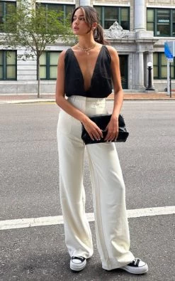 Showpo Bonnie High Waisted Tailored Wide Leg Pants In Stone