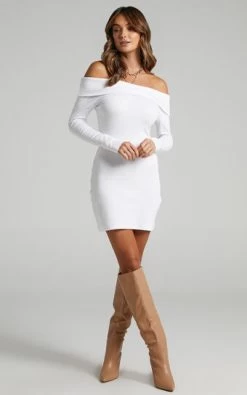 Showpo Barker Off-Shoulder Mini Dress In Cream