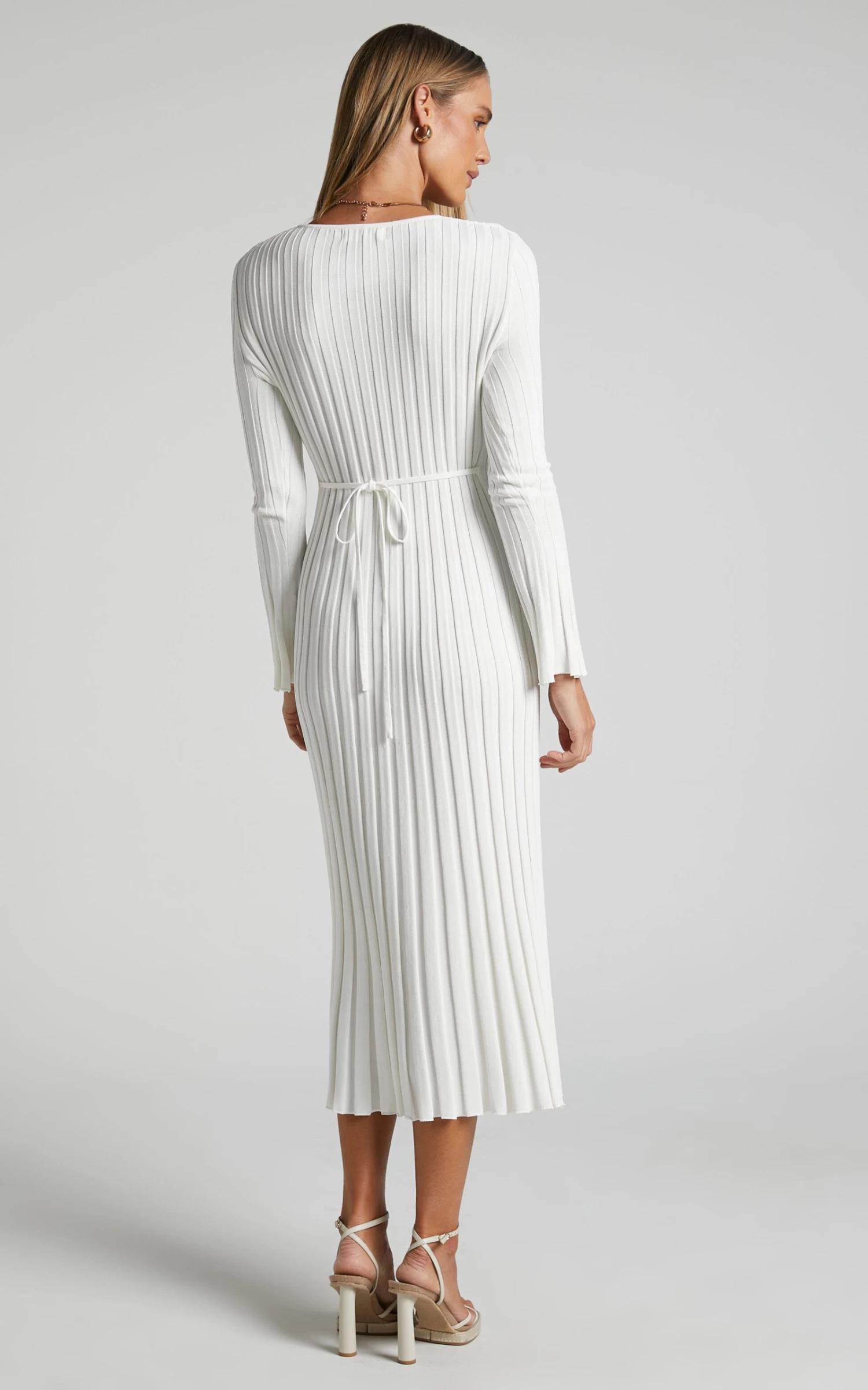Showpo Blaire Long Sleeve Knit Flare Midi Dress In Ivory - Image 3