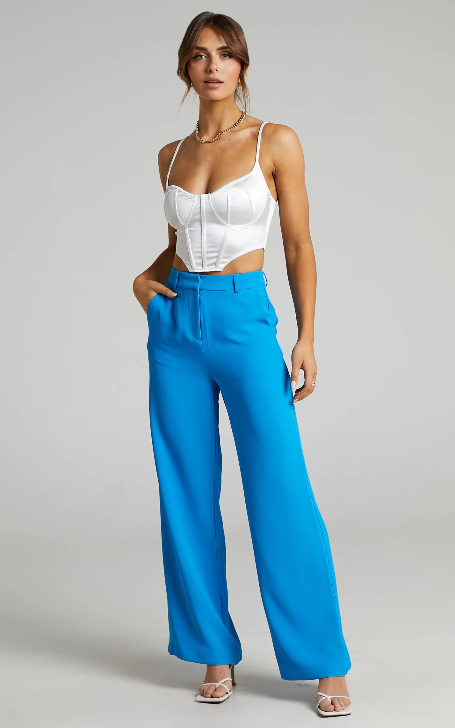 Showpo Bonnie High Waisted Tailored Wide Leg Pants In Blue - Image 3