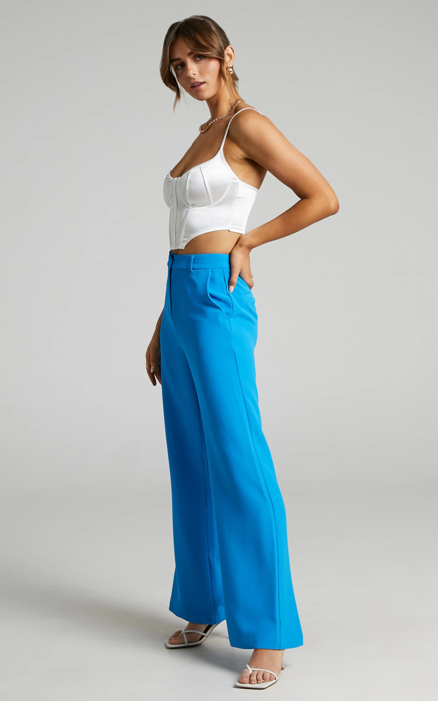 Showpo Bonnie High Waisted Tailored Wide Leg Pants In Blue - Image 7