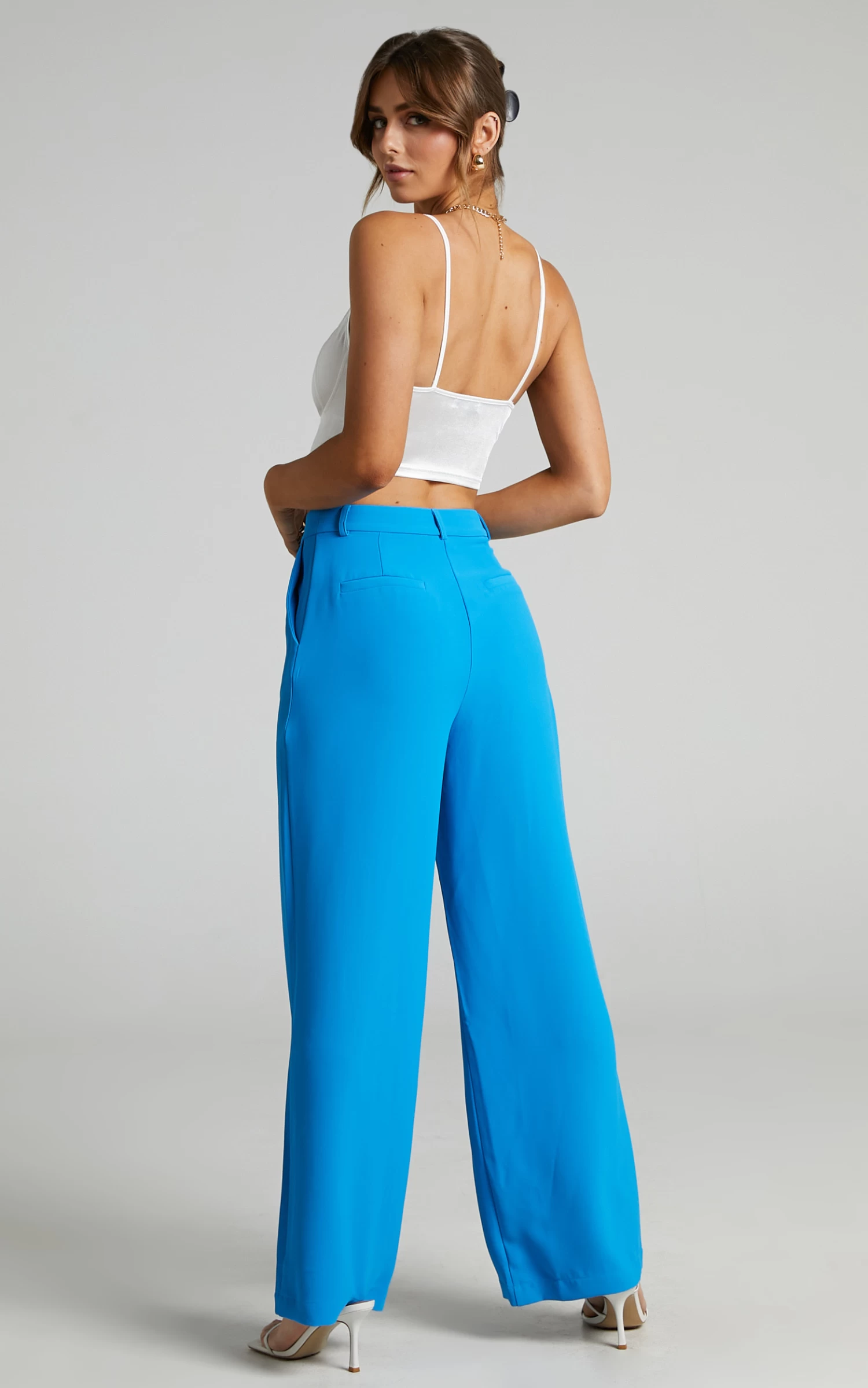 Showpo Bonnie High Waisted Tailored Wide Leg Pants In Blue - Image 8