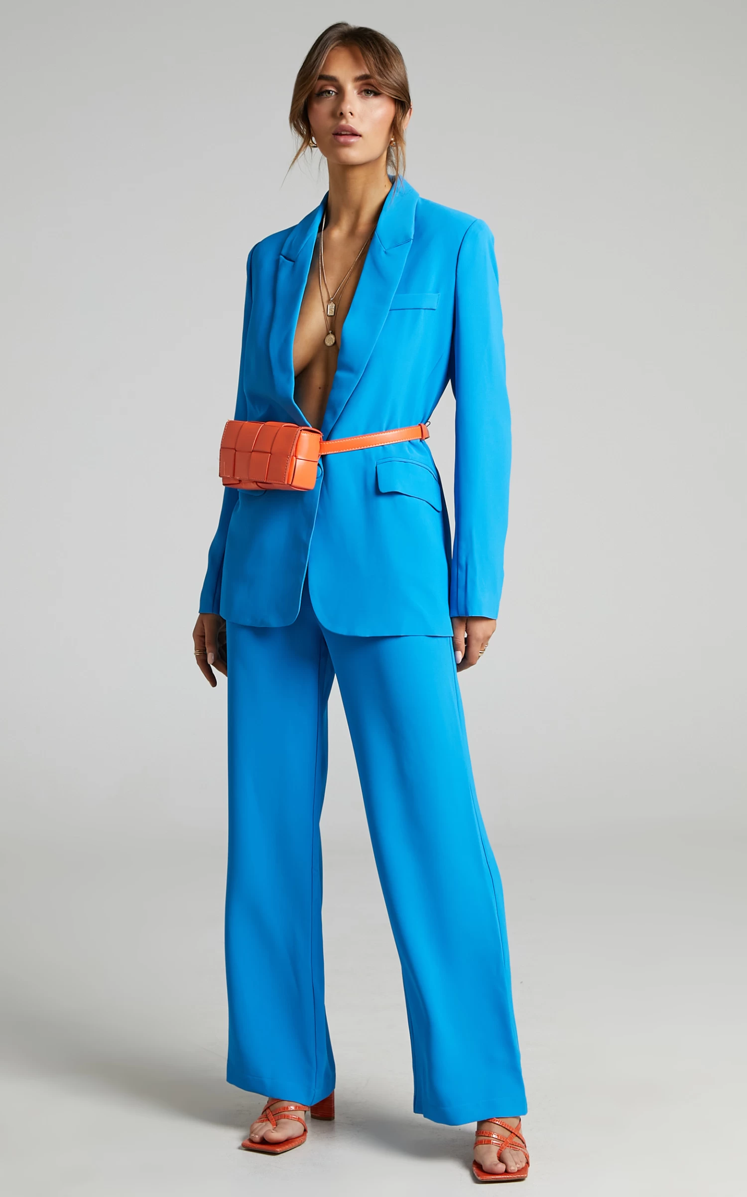Showpo Bonnie High Waisted Tailored Wide Leg Pants In Blue - Image 4